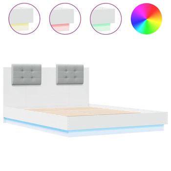 Estructura De Cama Con Cabecero Y Luces Led Blanco 135x190 Cm