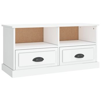 Mueble De Tv Madera Contrachapada Blanco Brillo 93x35,5x45 Cm