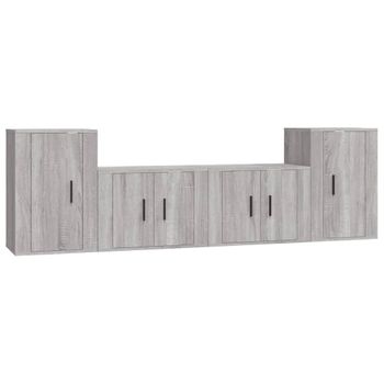 Set De Muebles Para Tv 4 Piezas Madera Contrachapada Gris Sonoma