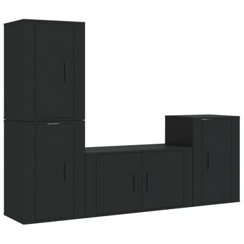 Set De Muebles Para Tv 4 Piezas Madera Contrachapada Negro