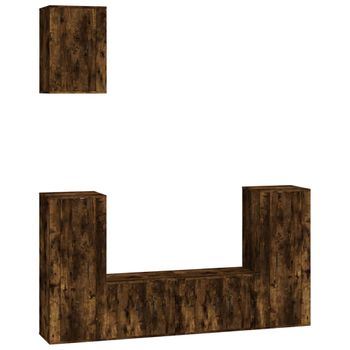 Set De Muebles De Tv 5 Piezas Madera Contrachapada Roble Ahumado