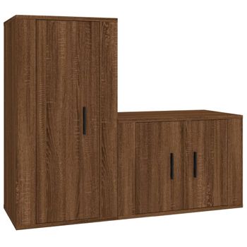 Set De Muebles Para Tv 2 Piezas Madera Contrachapada Roble Marrón