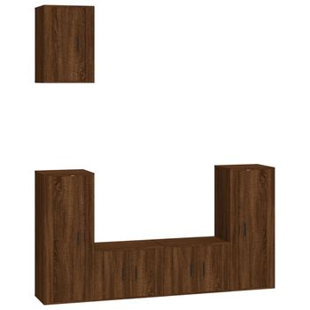 Set De Muebles Para Tv 5 Piezas Madera Contrachapada Roble Marrón