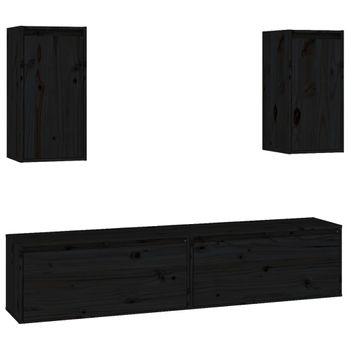 Muebles Para Tv 4 Piezas Madera Maciza De Pino Negro