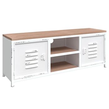 Mueble De Tv Hierro Y Madera Maciza De Abeto Blanco 110x30x40cm