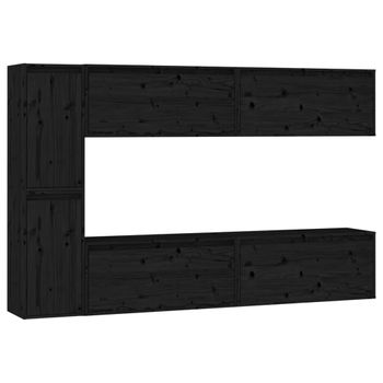 Muebles Para Tv 6 Piezas Madera Maciza De Pino Negro