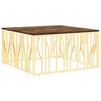 Mesa De Centro Acero Inoxidable Madera Maciza Reciclada Dorado