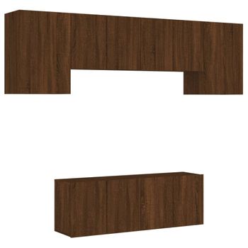 Muebles De Tv De Pared 6 Piezas Madera De Ingeniería Marrón Roble