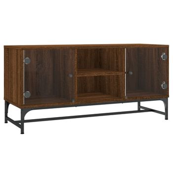 Mueble De Tv Con Puertas De Vidrio Marrón Roble 102x37x50 Cm