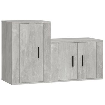 Set De Muebles De Tv 2 Piezas Madera Contrachapada Gris Hormigón