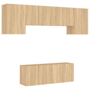 Muebles De Tv De Pared 6 Piezas Madera De Ingeniería Roble Sonoma