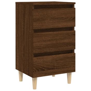 Mesita De Noche Patas Madera Maciza Roble Marrón 40x35x69 Cm