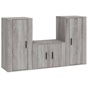 Set De Muebles Para Tv 3 Piezas Madera Contrachapada Gris Sonoma