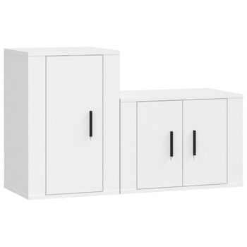 Set De Muebles De Tv 2 Piezas Madera Contrachapada Blanco