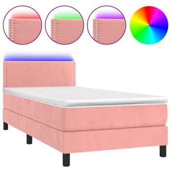 Cama Box Spring Colchón Y Led Terciopelo Rosa 90x190 Cm