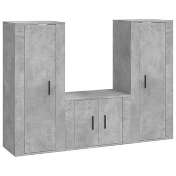 Set De Muebles De Tv 3 Piezas Madera Contrachapada Gris Hormigón