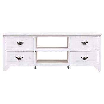 Mueble Para Tv Antiguo Madera De Paulownia Blanco 108x30x40 Cm