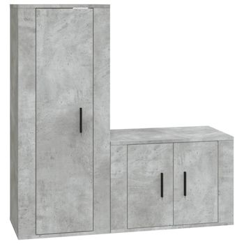 Set De Muebles De Tv 2 Piezas Madera Contrachapada Gris Hormigón