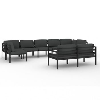 Set Muebles De Jardín 9 Piezas Y Cojines Aluminio Gris Antracita