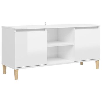 Mueble De Tv Patas Madera Pino Blanco Con Brillo 103,5x35x50 Cm