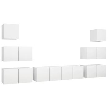 Set De Mueble Para Tv De 8 Piezas Madera Contrachapada Blanco