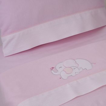 10xdiez Juego De Sábanas Cuna Franela Elefante Rosa  | (cuna - 60x120 Cm - Rosa)