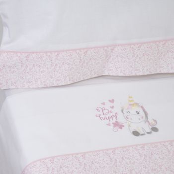 10xdiez Juego De Sábanas Cuna Unicornio 124 Blanco/rosa  | (cuna - 60x120 Cm - Blanco)