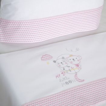 10xdiez Juego De Sábanas Cuna Little Moon Blanco/rosa  | (cuna - 60x120 Cm - Rosa)