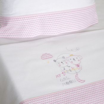 10xdiez Juego De Sábanas Cuna Franela Little Moon Blanco/rosa  | (cuna - 60x120 Cm - Rosa)