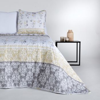 Colcha Bouti Estampada Cosida Reversible Para Cama De 135 Cm Blanco/ Pastel  Samui + Cojines con Ofertas en Carrefour