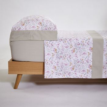 10xdiez Juego De Sábanas Flowers  | (cama 135 Cm - Beige)