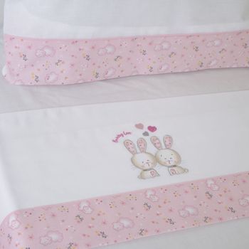 10xdiez Juego De Sábanas Cuna 291 Blanco/rosa  | (cuna - 60x120 Cm - Blanco)