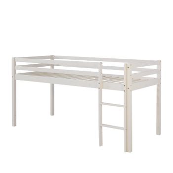 Cama Semi-alta 90x200cm Con Escalera En Madera Lacada En Blanco Lit06006