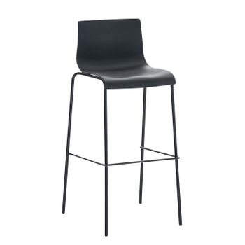 Taburete De Bar Silla Alta Forma Curva Con Respaldo Con Base De 4 Pies De Metal Negro Y Plástico Negro M10_004512