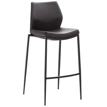 Taburete De Bar Silla Alta X1 Con Respaldo Y Reposapiés Tapizado En Polipiel Marrón Y Metal Negro M10_004672