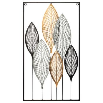 Decoración De Pared 'feuilles' - Metal 37 X 65 Cm - Negro Dorado