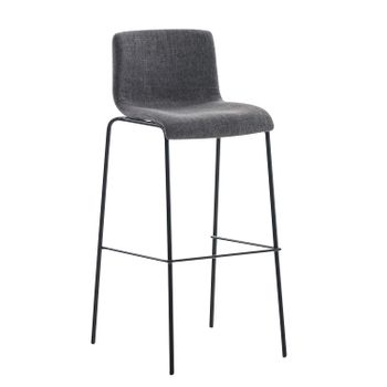 Taburete De Bar Silla Alta Forma Curva Con Respaldo En Tela Gris Claro Base De 4 Patas Metal Negro M10_004523