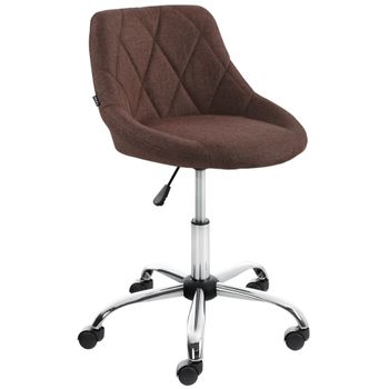 Silla Taburete De Trabajo Con Ruedas Bordados En Rombo 360° Giratorio Tela Marrón Y Metal Cromado M10_000533