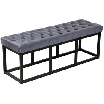 Banco Banqueta Pie De Cama Asiento Diseño Moderno Tapizado 120 Cm Terciopelo Gris Metal Negro Mate M10_004442