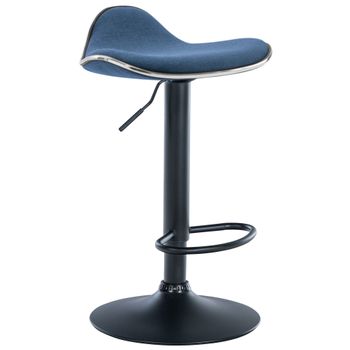 Taburete De Bar Silla Alta X1 Con Reposapiés Curvado Giratorio 360° En Tela Azul Y Metal Negro M10_004786