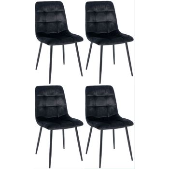 Set De 4 Sillas De Comedor En Terciopelo Negro Y Metal Negro Estilo Moderno M10_000802