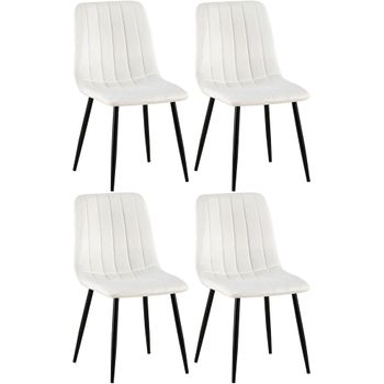 Set De 4 Sillas De Comedor Costuras Decorativas En Terciopelo Blanco Crema Base Metal Negro M10_001767