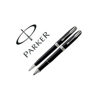 Juego Parker Duo Sonnet Laca Negra Ct Boligrafo + Roller