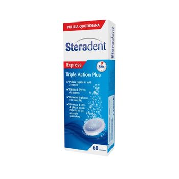 Steradent Triple Action Plus 60 Compresse Igienizzanti Per Dentiere Ad Ossigeno Attivo