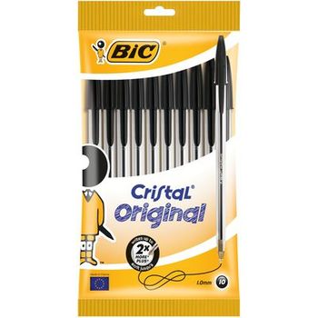 Bic Bolsa 10 Bolígrafos Cristal Negros. Trazo 0,4mm. 830864
