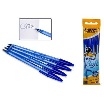 BIC® Cristal Soft Bolígrafo de punta de bola, punta de 1,2 mm, cuerpo azul  claro transparente, tinta verde - Bolígrafos tinta aceite con  tapón Kalamazoo