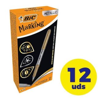 Caja De Marcadores Permanentes Bic Marking 950466/ 12 Unidades/ Oro Y Plata Metálico