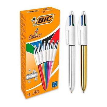 Bic Bol?grafo Shine Silver Tinta 4 Colores Cuerpo Blancosurtido Met?lico Caja -12u-