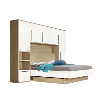 Base De Cama Najeli 1 Cajón 275x215x216 Cm Color Color Natural Claro, Blanco Vente-unique