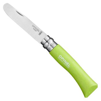 Navaja Opinel Nº07, Mango Carpe Color Verde Manzana, Hoja De Acero Inoxidable De 8 Cm, Punta Redondeada, Sistema De Bloqueo, 001700